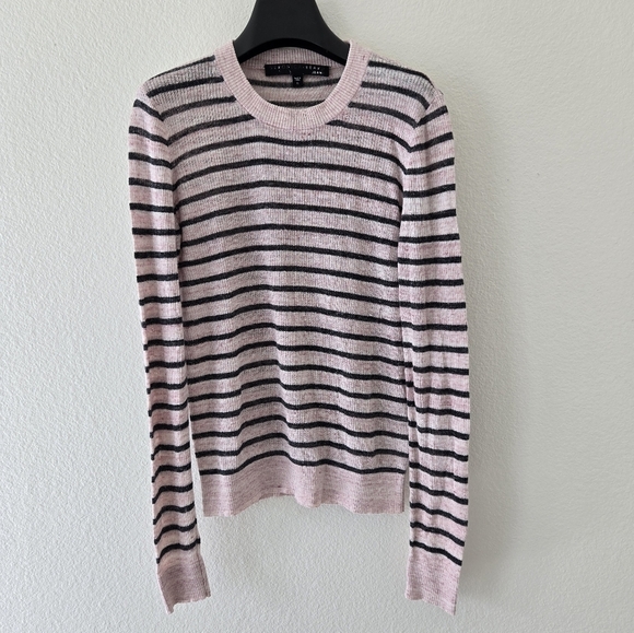 Veronica Beard Dean Pale Pink and Charcoal Stripe Linen Blend Sweater Size Small - Picture 3 of 16